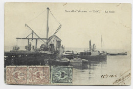 NOUVELLE CALEDONIE CARTE THIO LA RADE + 1C+2C PAIRE CACHET BLEU NOUMEA 1906 - Storia Postale