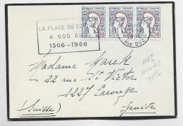 FRANCE COCTEAU 20C TYPE 2 BANDE DE 3 PETITE LETTRE DEUIL PARIS 21.10.1966 POUR SUISSE AU TARIF - 1961 Marianni Di Cocteau