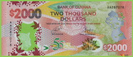 Voyo GUJANA 2000 Dollars ND/2022 P42 B121a AA UNC Commemorative Polymer - Guyana