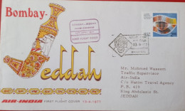 FIRST FLIGHT COVER AIR INDIA 1977 BOMBAY TO JEDDAH SAUDI ARABIA - Brieven En Documenten