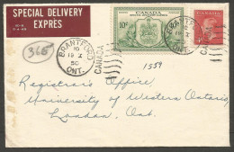 1950 Special Delivery Cover 14c E11/GVI Postes Duplex Brantford Ontario To London - Histoire Postale