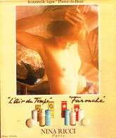 PUB PARFUM   ( L 'AIR DU TEMPS / FAROUCHE ) De " NINA RICCI " Par " DAVID HAMILTON " 1977  ( 1A ) - Non Classés