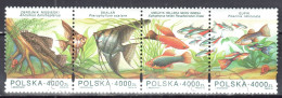 Poland 1994 Aquarium Fish - Mi 3505-3508 - Strip Of 4 - Used - Usados