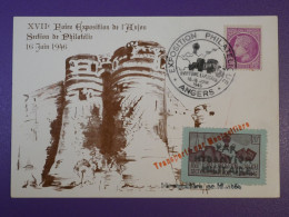 F0   FRANCE  BELLE CARTE 1946 FOIRE EXPO ANGERS  +AEROPHILATELIE+ VIGNETTE +AFF. INTERESSANT+++ - 1927-1959 Cartas & Documentos