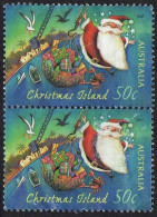 CHRISTMAS ISLAND 2007 QEII 50c Multicoloured, Christmas-Santa With His Sack Vertical Pair FU - Christmas Island