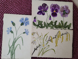 3 Cartes Fleur Aquarelle , Fait Main , Artisanat , Marcelle Guyou - Flowers