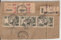 AOF / COTE D'IVOIRE - 1949 - ETIQUETTE CARTE 1 KILO ET 2 KILOS Sur FRAGMENT De COLIS RECOMMANDE De ABIDJAN - Cartas & Documentos