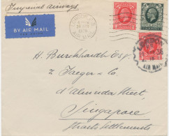 GB 1936 GV New Colors 1d (2) And 4d Early Regular Commercial FLOWN COVER BY IMPERIAL AIRWAYS To SINGAPORE, Straits Settl - Postwaardestukken