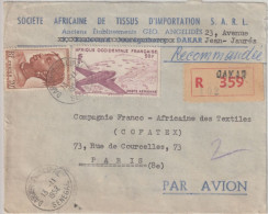 AOF / SENEGAL - 1952 - ENVELOPPE RECOMMANDEE Par AVION De DAKAR => PARIS - Briefe U. Dokumente