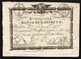 Repubblica Romana 50 Baiocchi 1798 Banco Di Santo Spirito N.c. LOTTO 4563 - Otros & Sin Clasificación