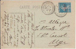 ALGERIE - 1925 - SEMEUSE SURCHARGEE ! HAMMAM MESKOUTINE (IND 8) ! Sur CARTE => ALGER - Covers & Documents