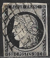 France 1849-50 Ceres Typographie 20 Centimes Noir Non-dentelé Y & T  Nr. 3 - 1849-1850 Cérès