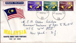 MALAISIE N° 1/2/3 S/L.DE KUALA LUMPUR/16.9.63  POUR LES USA - Malaysia (1964-...)