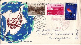 JAPON N° 783/768/803 S/L.DE TOKUSHIMA/14.10.65 POUR MADAGASCAR - Storia Postale