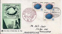 JAPON N° 848x3 + COMPL. S/L.DE TOKYO/22.8.66 POUR MADAGASCAR - Storia Postale