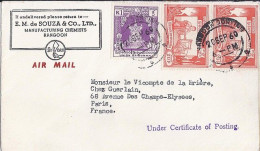 BIRMANIE N° 59x2/63 S/L. DE RANGOON/20.9.60 POUR LA FRANCE - Myanmar (Birmanie 1948-...)
