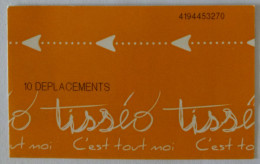 Ticket TISSEO Toulouse (31/Haute Garonne) - Bus / Métro / Tramway - 10 Déplacements - Ticket Utilisé - Europa