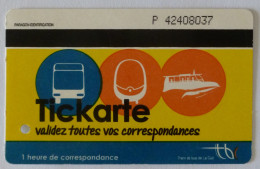 Ticket TBC Bordeaux (33/Gironde) - Bus / Tramway / Bateau - Logo Tram Et Bus De La CUB - Billet Unitaire -ticket Utilisé - Europe