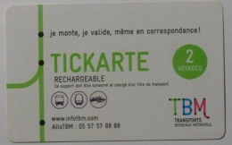 Ticket TBM Bordeaux (33/Gironde) - Bus / Tramway / Bateau - Tickarte Rechargeable- 2 Voyages Texte Vert - Ticket Utilisé - Europa