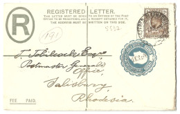 1906 R-Cover BLOEMFONTEIN To SALISBURY Rhodesia. Scarce Destination. - Orange Free State (1868-1909)