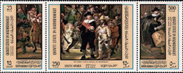 Qu'aiti State In Hadhramaut, 1967, Mi 165-168, Paintings By Rembrandt, The Night Watch, Strip Of 3+block 20A, MNH - Rembrandt