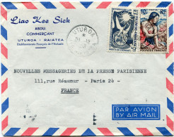 POLYNESIE FRANCAISE LETTRE PAR AVION DEPART UTUORA 21-12-1959 POUR LA FRANCE - Lettres & Documents