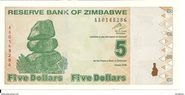 ZIMBABWE 5 DOLLARS 2009 UNC P 93 - Simbabwe