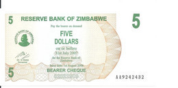 ZIMBABWE 5 DOLLARS 2006 UNC P 38 - Simbabwe