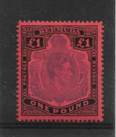 BERMUDA 1952 £1 BRIGHT VIOLET AND BLACK/SCARLET SG 121e PERF 13 LIGHTLY MOUNTED MINT Cat £180 - Bermudes