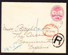1895 8c GZ Brief, Registered LONDON Nach Bournemouth. Ankunftsstempel Rückseitig. - Seychellen (...-1976)