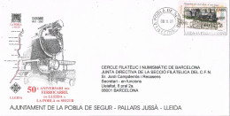 53453. Carta POBLA De SEGUR (Lerida) 2001. Ferrocarril, 50 Aniversario Tren Lerida A Pobla. Rodillo - Covers & Documents