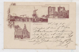 NOORD-HOLLAND - HAARLEM, Lithographie 1895, Spaarne & Molen, Brederode, Stadhuis - Haarlem