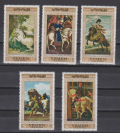 Yémen 1968 Mi 751-55 ** Tableaux Chevaux Zampieri Van Eyck Velasquez Géricault Uccello - Jemen