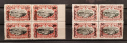 Congo Belge - 89 - 2 Blocs De 4 - Nuances - Carmin & Carmin-Laque - Récupération - 1921 - MNH & MH - Unused Stamps
