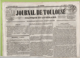 JOURNAL DE TOULOUSE 09 01 1844 - FRAUDE ALIMENTS - GIRAFE - EGLISE SAINT AUBIN - ALBI - COMICE AGRICOLE MOISSAC MONTAIGU - 1800 - 1849