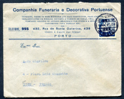 RC 26738 PORTUGAL ENVELOPPE A ENTETE COMPAGNIE FUNERAIRE ILLUSTRÉE D'UN CORBILLARD AU VERSO LETTRE POUR LA FRANCE - Cartas & Documentos