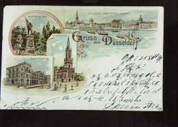 DR: AK "Gruß Aus..." DÜSSELDORF Mit 4 Ansichten (Johanniskirche, Kunst-Akademie,ua) V 31.1.1898 Mit 5 Pf Ziffer Knr: 46  - Saluti Da.../ Gruss Aus...