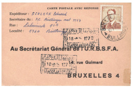 TP 1028 Baudouin Lunettes S/CP Obl. Bullingen-Bullange 15/7/70 > U.R.B.S.F.A. (Union Belge De Football) - Lettres & Documents
