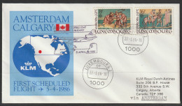 1986, KLM, First Flight Cover, Luxembourg-Calgary Canada, Feeder Mail - Storia Postale