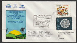 1986, KLM, First Flight Cover, Dresden-Medan Indonesia, Feeder Mail - Airmail