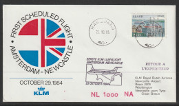 1984, KLM, First Flight Cover, Mariahamm Aland-Newcastle Great Britain, Feeder Mail - Aland