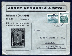 RC 26745 TCHÉCOSLOVAQUIE ENVELOPPE PUBLICITAIRE ILLUSTRÉE LETTRE POUR LA FRANCE - Lettres & Documents