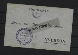 POSTKARTE  Secours Aux Prisonniers De Guerre MUNSTER  Pour Yverdon Suisse  1918 - 1914-18