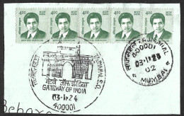 India 2024 Gateway Of India,Taj Mahal PO,Srinivas Ramanujan (Mathematician) 5 Stamps,Mumbai , Used (**) Inde Indien - Gebraucht
