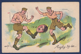 CPA Rugby Satirique Caricature Anti Hitler Non Circulé - Rugby