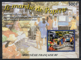 Polynésie - YV BF 28 N** MNH Luxe , Amphilex 2002 , Marché De Papeete , Cote 13,50 Euros - Blocks & Kleinbögen