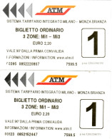Lot De 2 Billets Ordinaires 3 Zones Milan 1-3 €2,20 - Europa