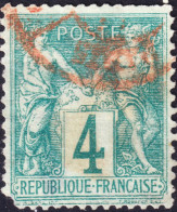 FRANCE - TàD Rouge Des Imprimés Sur Yv.63 4c Vert Sage T.I - Défectueux (c.100€+) - 1877-1920: Periodo Semi Moderno