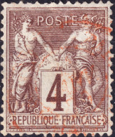 FRANCE - TàD Rouge Des Imprimés Sur Yv.88 4c Lilas-brun Sage T.II - B/TB - 1877-1920: Période Semi Moderne