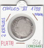 CRE2449 MONEDA ESPAÑA CARLOS III 2 REALES 1788 MADRID PLATA - Otros & Sin Clasificación